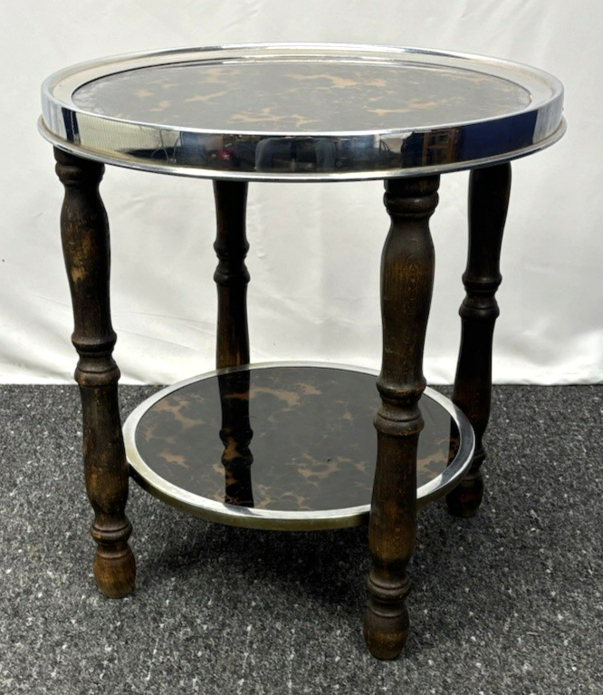 Beistelltisch Rauchertisch Rund Art Deco Holz Glas 2 Böden Vintage