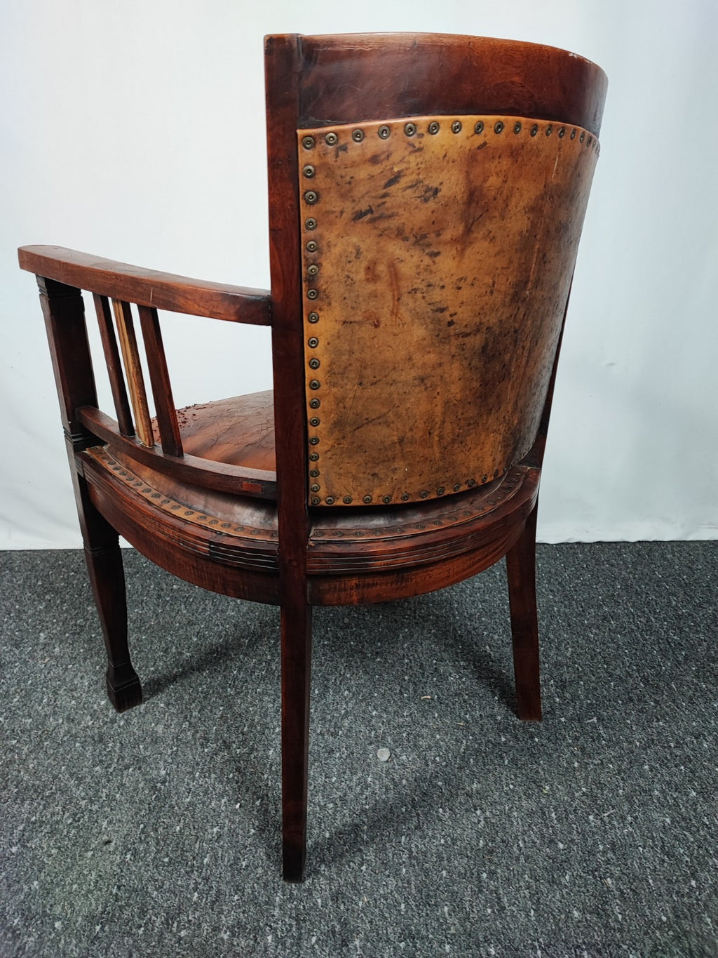 Arts Crafts Armlehnstuhl Leder Massivholz Vintage Ziernägel Herrenzimmer Braun