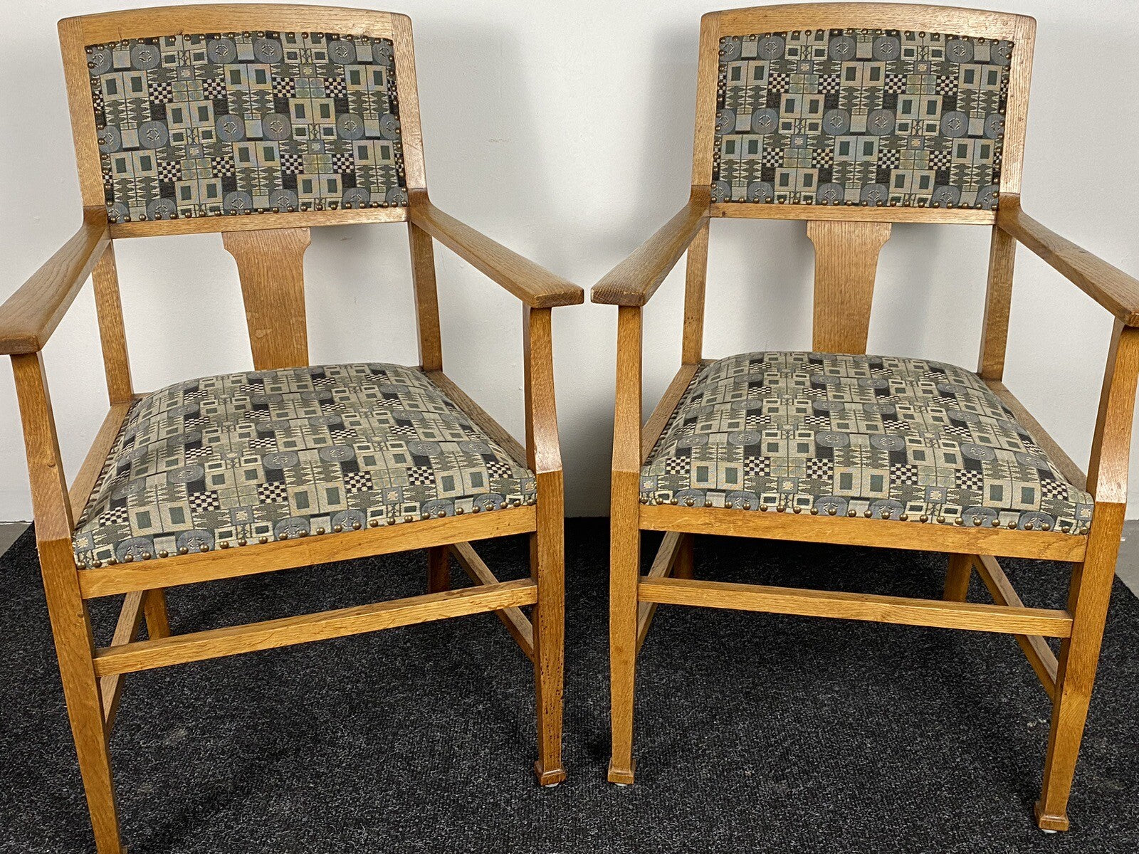 1von 5 Bürostuhl Stoff Wiener Werkstätte Entwurf Josef Hoffmann Art Deco Bauhaus