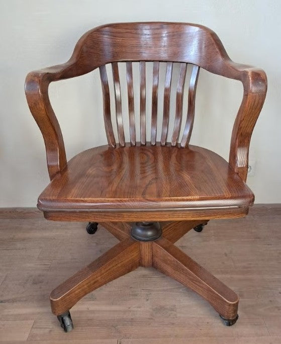 Banker Chair Eiche Massivholz Drehstuhl USA Wippmechanik Vintage Jasper Stuhl