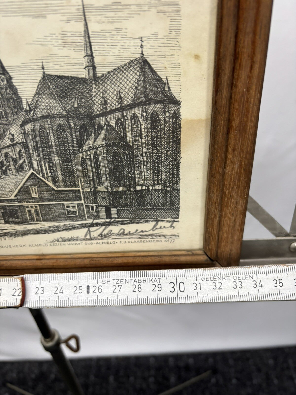 FJ. Klaarenbeek Bleistiftzeichnung Bild  Antik  34 x 24 cm Basilika in Almelo