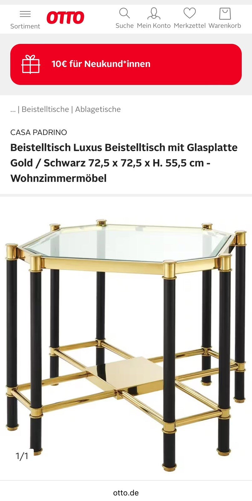 EICHHOLZ Florence Beistelltisch Regency Gold & Mattschwarz Finish Design Vintage