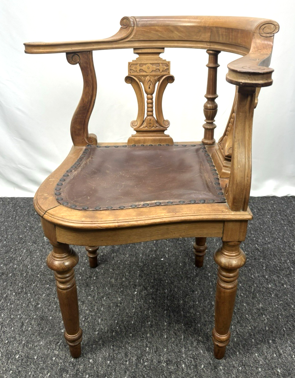 Eckstuhl Corner Chair Captainstuhl Antik Massivholz Leder Art Deco