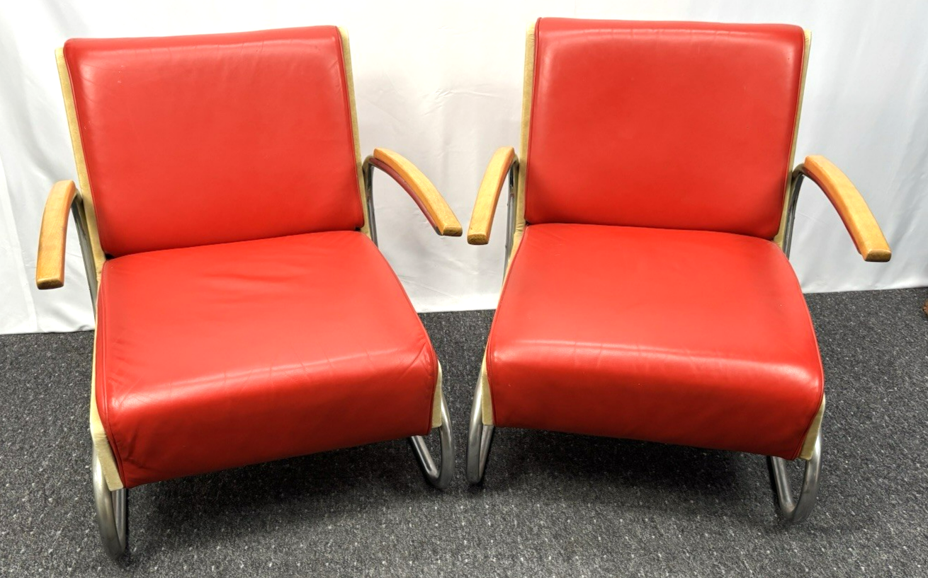 1 v. 2 Bauhaus Freischwinger Stahlrohr Sessel K411 Thonet / Walter Knoll 1930 er