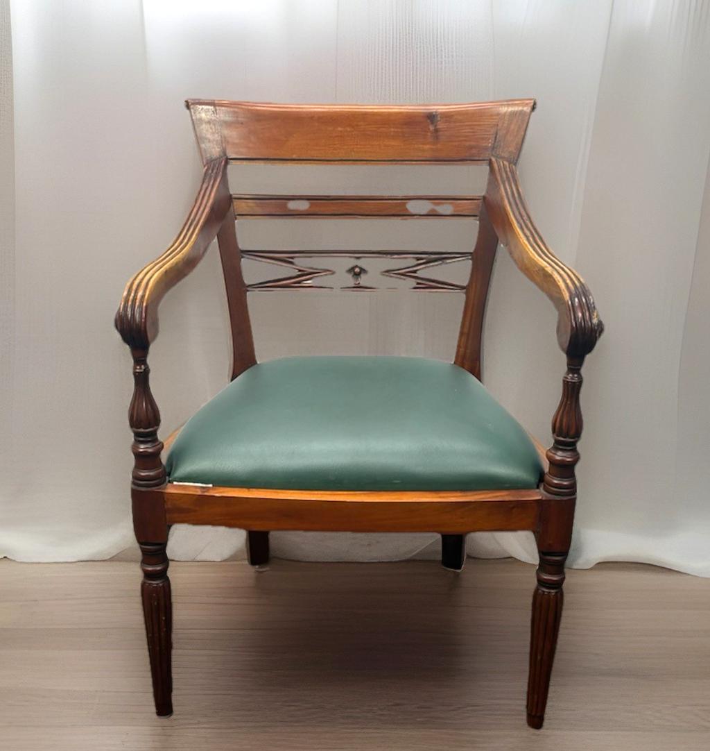 Klassischer Holzstuhl mit Armlehnen – Vintage/Antik-Stil Art Deco Büro Leder