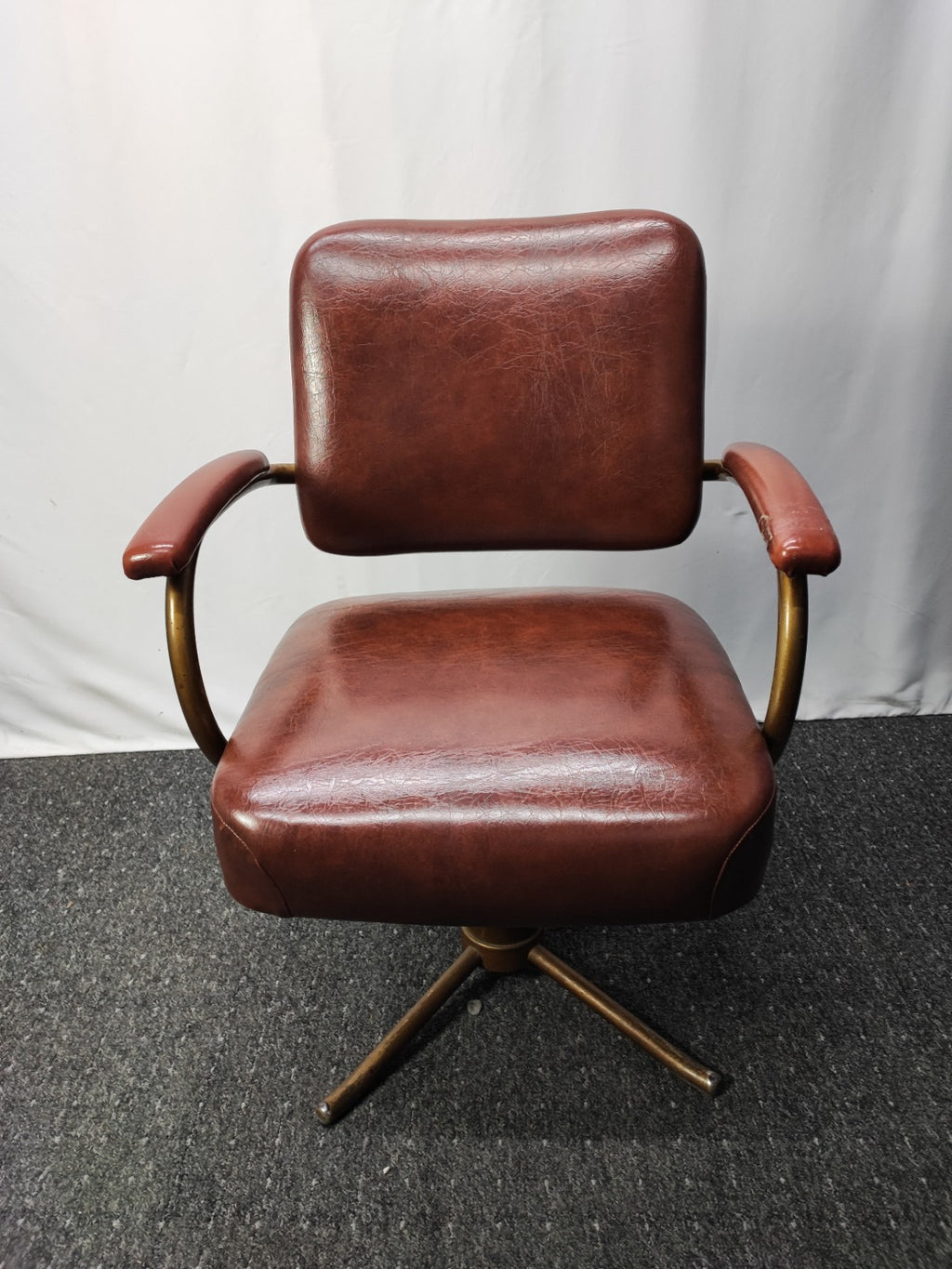 Vintage USA Bürostuhl 60er Drehstuhl Messing Leder Mid-Century Office Retro