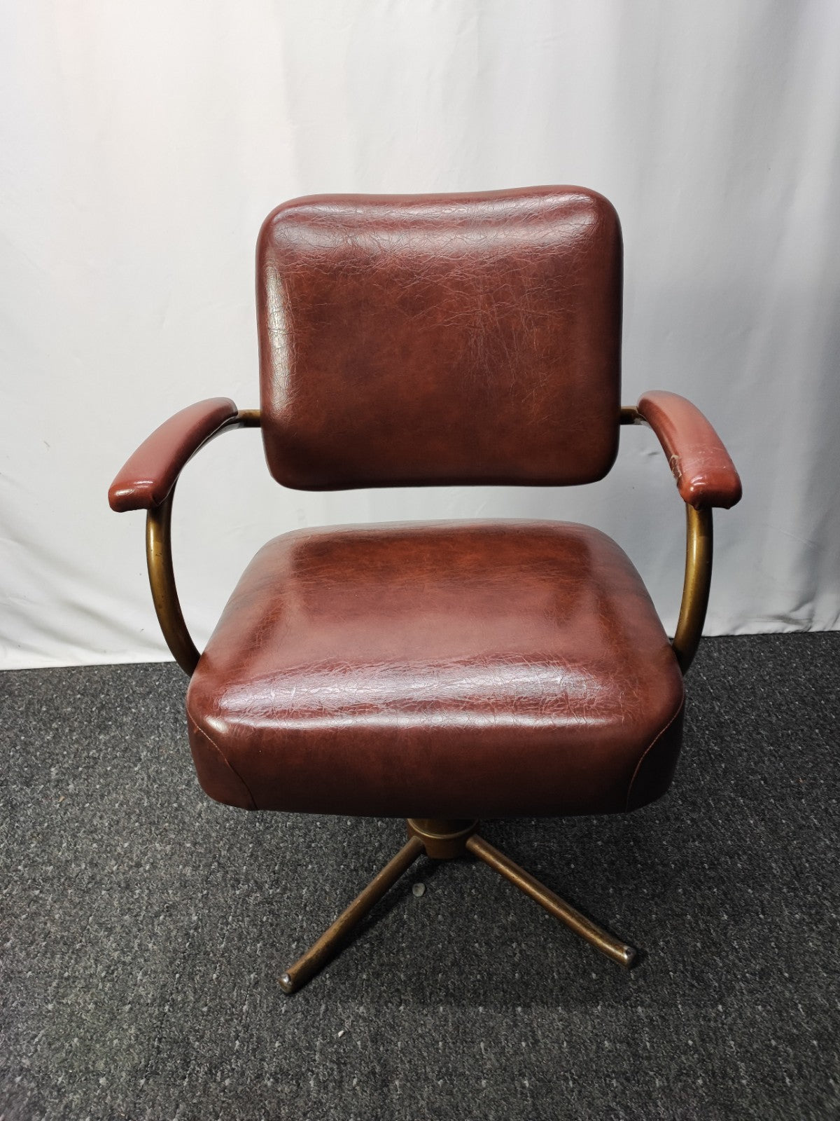 Vintage USA Bürostuhl 60er Drehstuhl Messing Leder Mid-Century Office Retro