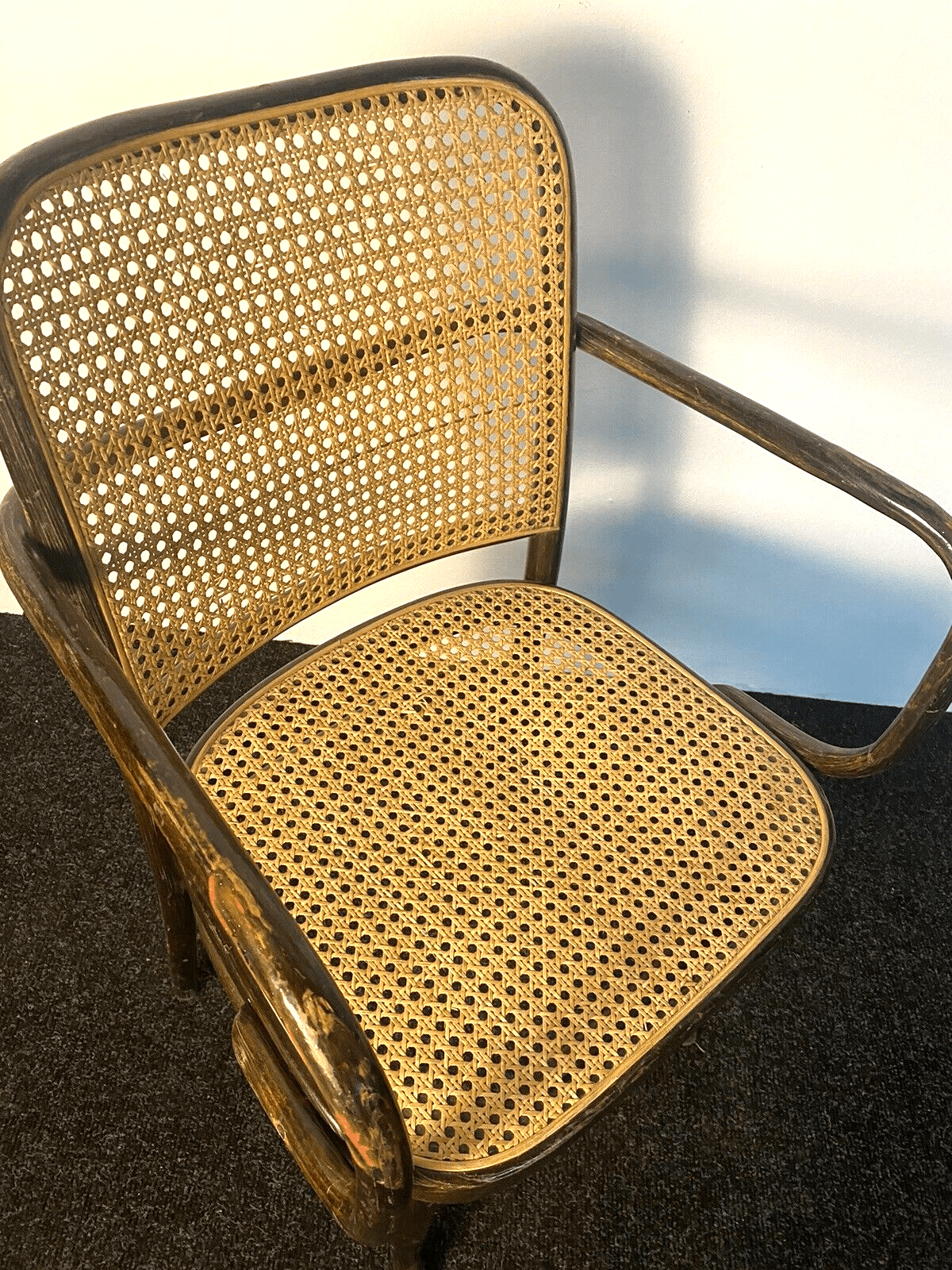 Vintage Armlehnenstuhl Thonet Stil Wiener Geflecht Stuhl Bugholz Prager Stuhl - Wesel Antik Kunst Vintage