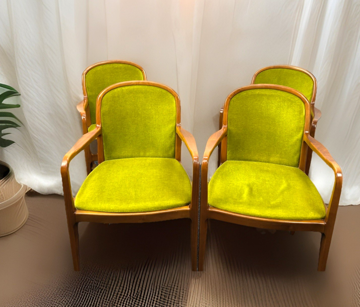 4er Set Armlehnstuhl von Lübke Vintage Esszimmer Buchenholz Art Deco