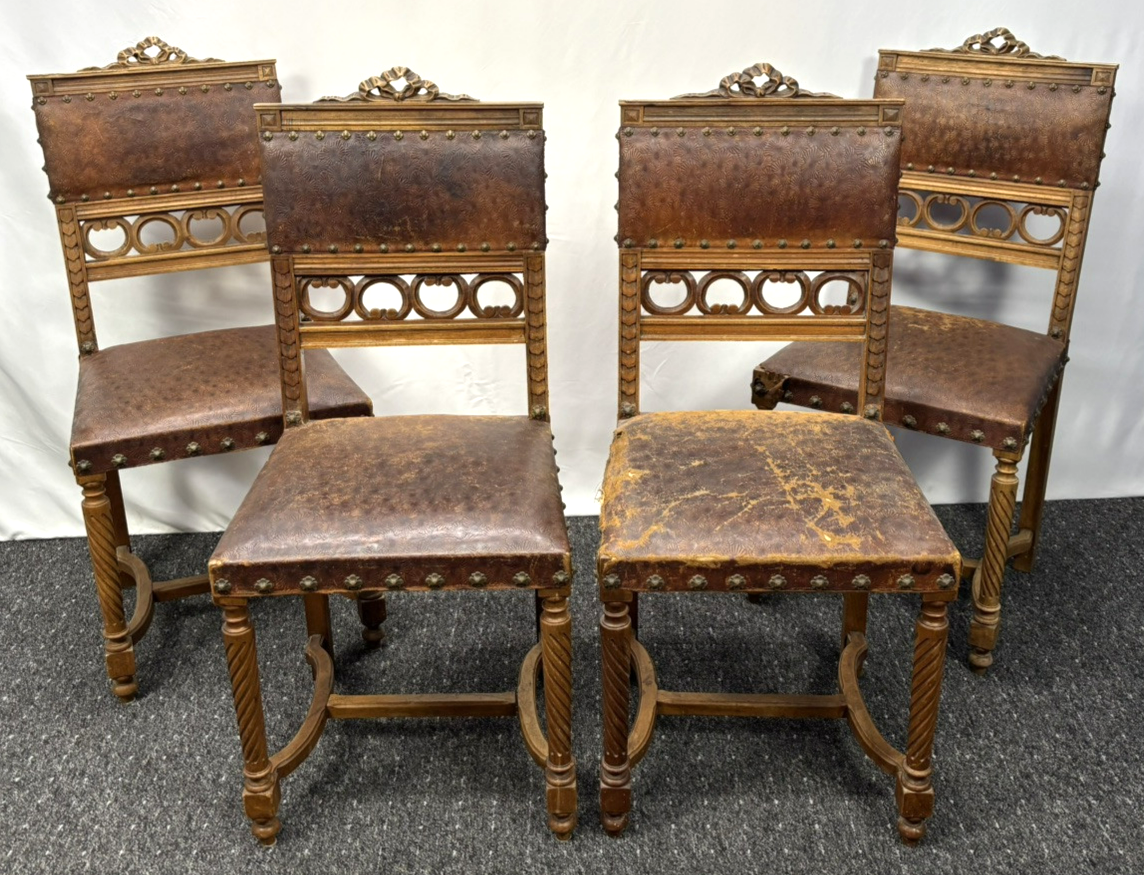 4er Stuhlset Esszimmer spanischer Stil Leder Art Deco Bauhaus für Bastler!