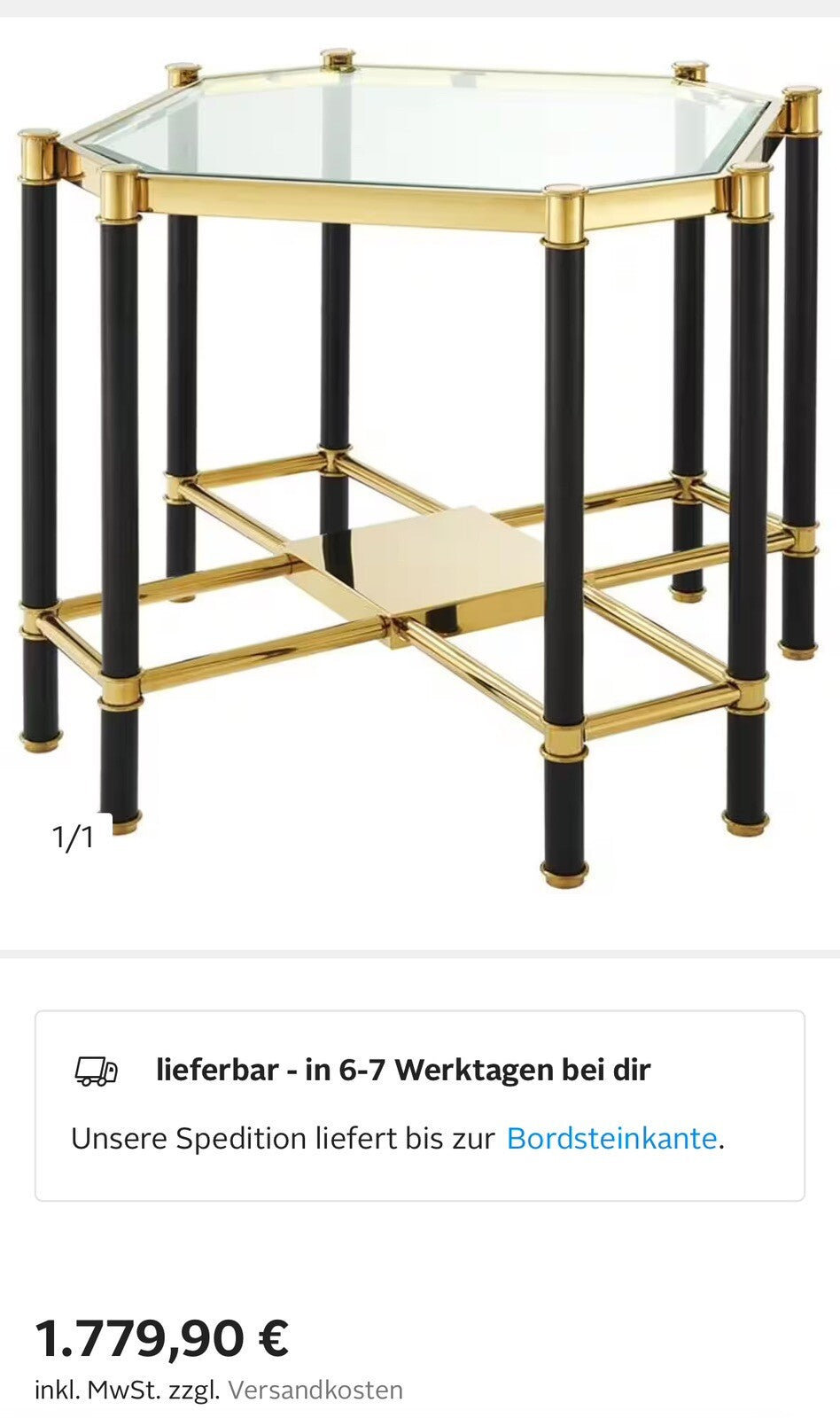 EICHHOLZ Florence Beistelltisch Regency Gold & Mattschwarz Finish Design Vintage