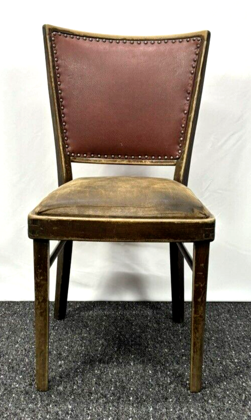 2er Set Küchenstuhl Esszimmer Holz Leder Art Deco Antik Vintage zur Restauration