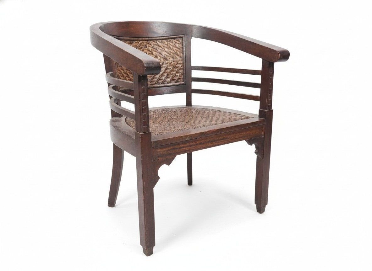Kolonialstil Armlehnstuhl Massivholz Rattan Sessel Korbstuhl Wohnzimmer Braun