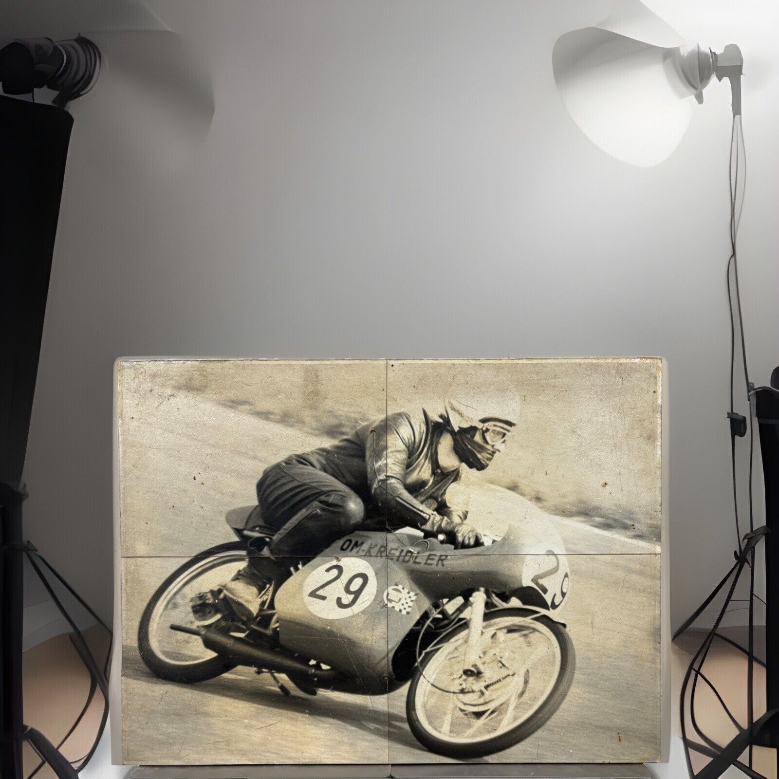 Bild/ Foto Motiv Motorrad Kreidler Antik 4tlg. auf Holzplatte ca 47x35cm Vintage