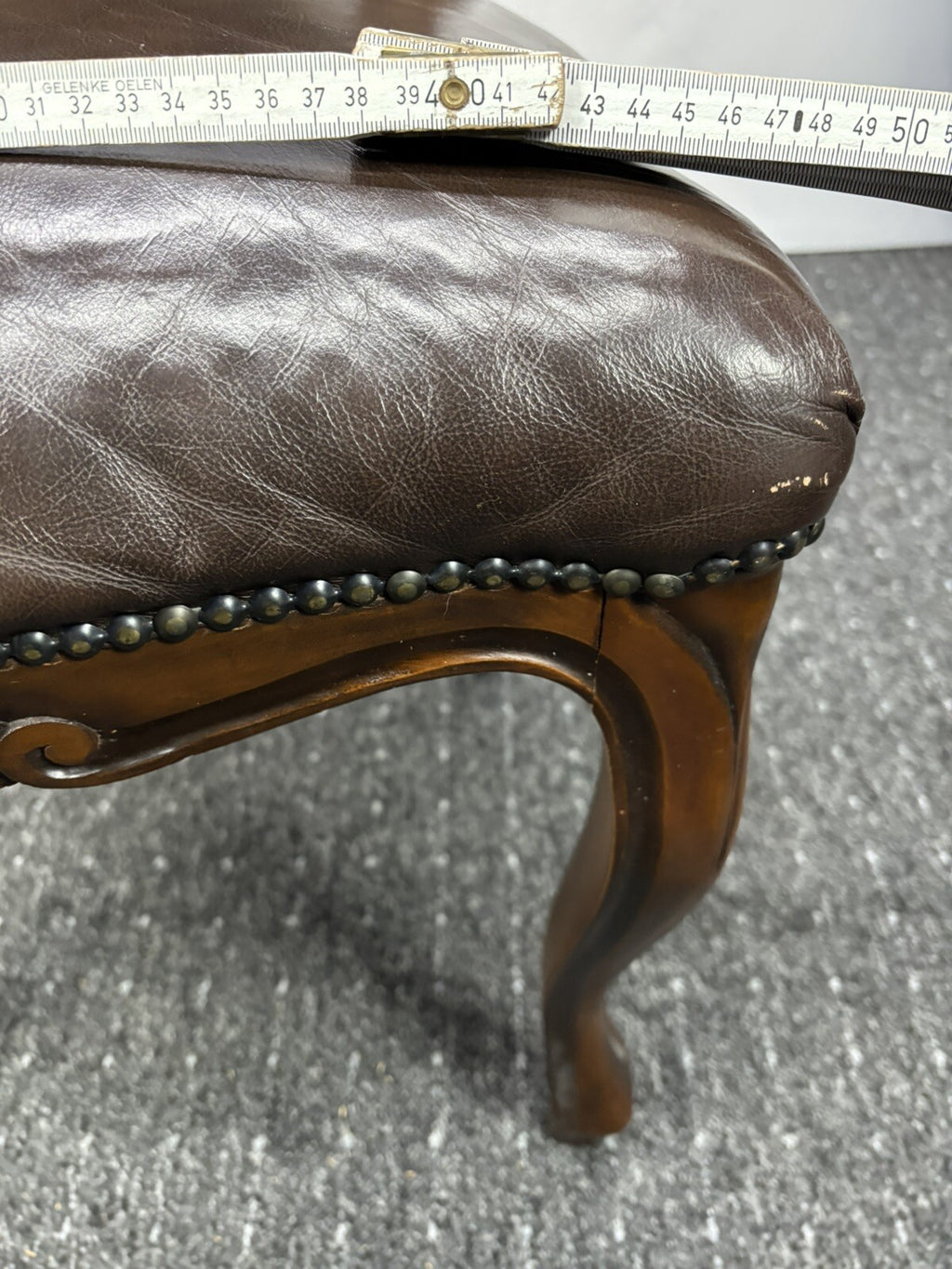 Stuhl Set 4tlg, Barock, Art Deco, Leder, Holzschnitzarbeiten, Esszimmer, Antik