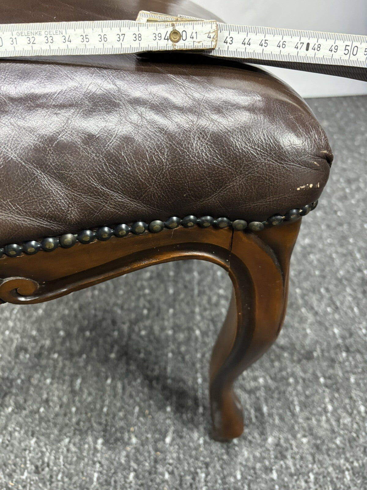 Stuhl Set 4tlg, Barock, Art Deco, Leder, Holzschnitzarbeiten, Esszimmer, Antik