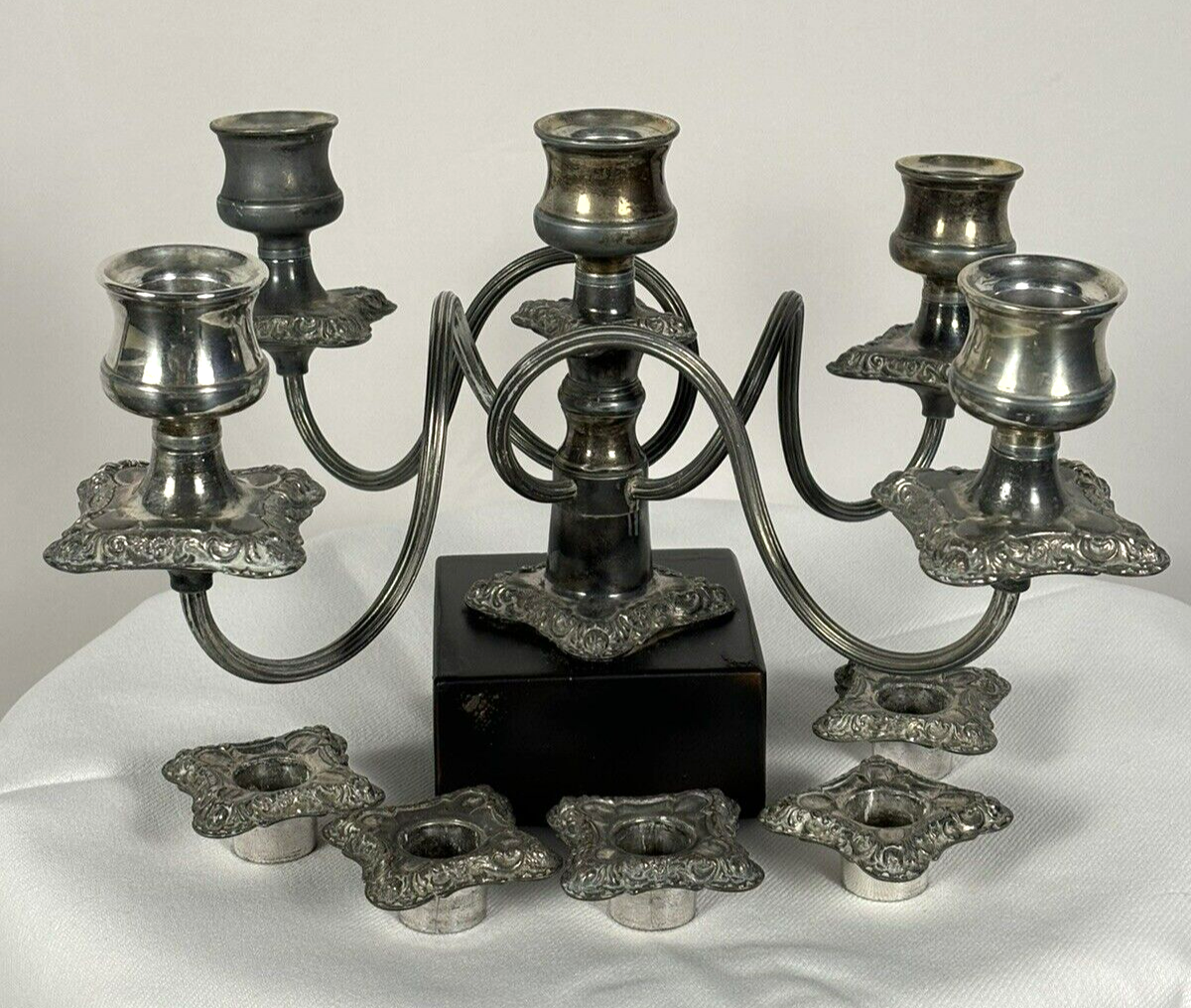 Kerzenständer mit Einsätzen Silber Fünfflammig Art Deko Antik schwer