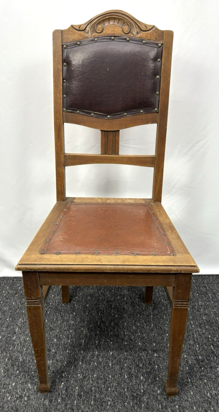 1 von 3 Jugendstil Esszimmerstuhl Art Deco Antik Holz Leder