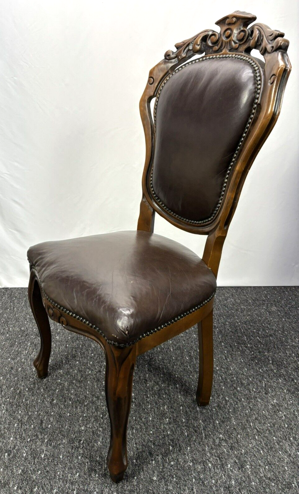 Stuhl Set 4tlg, Barock, Art Deco, Leder, Holzschnitzarbeiten, Esszimmer, Antik