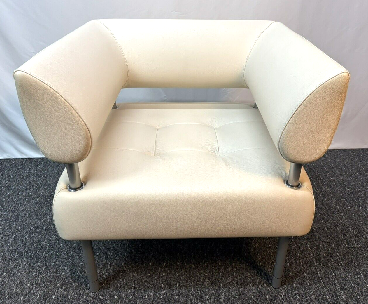 ORIGINAL Sitland Ledersessel Italien Design Sergio Bellin Cremeweiß Vintage