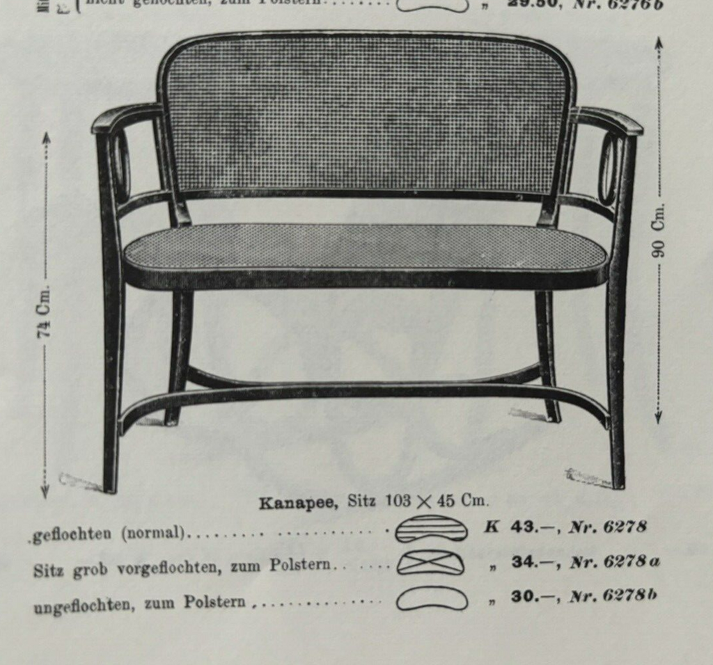 ORIGINAL Gebrüder Thonet Sitzbank Kanapee Antik Bugholz neu gepolstert Art Deco