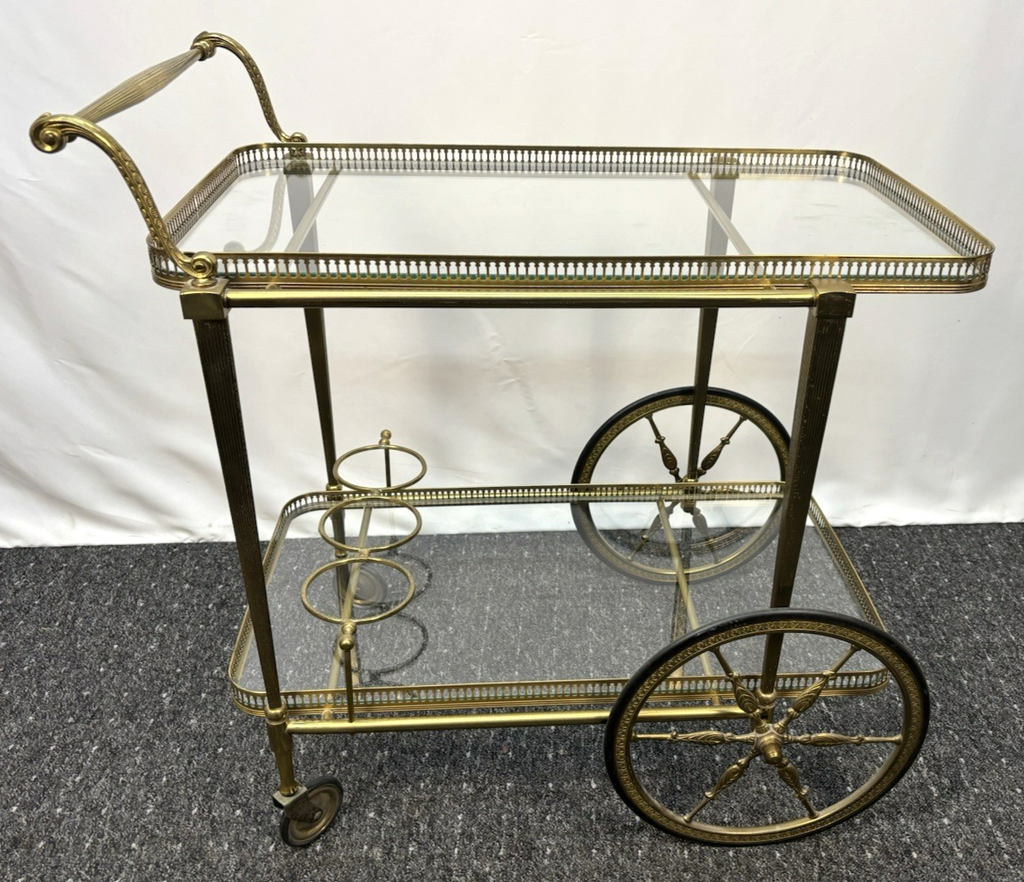 Teewagen Servierwagen Barwagen Messing auf Rollen Art Deco Bauhaus Vintage