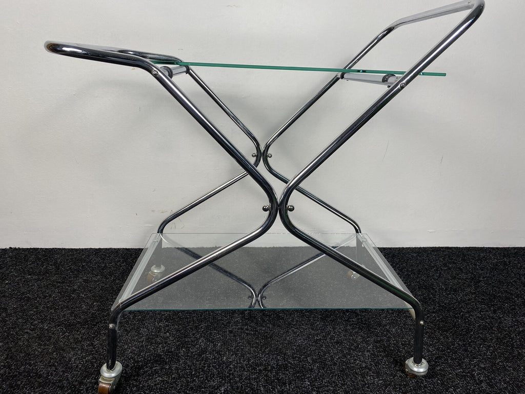 Servierwagen Barwagen Küchenwagen Stahlrohr Bauhaus Glas