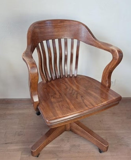 Banker Chair Eiche Massivholz Drehstuhl USA Wippmechanik Vintage Jasper Stuhl
