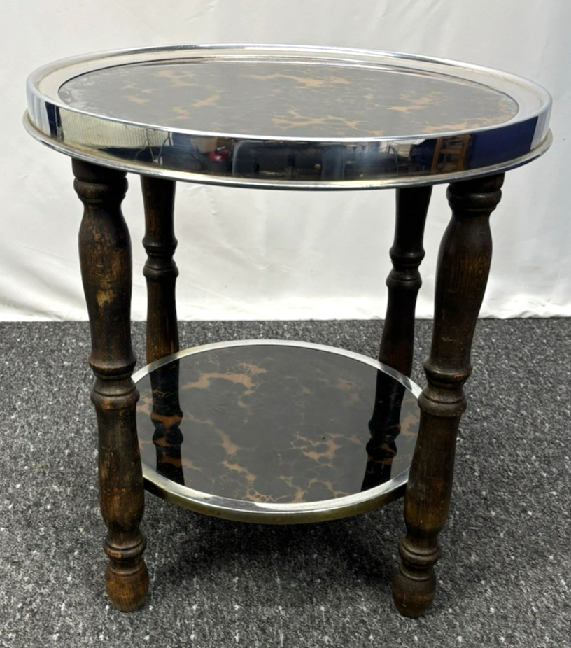 Beistelltisch Rauchertisch Rund Art Deco Holz Glas 2 Böden Vintage