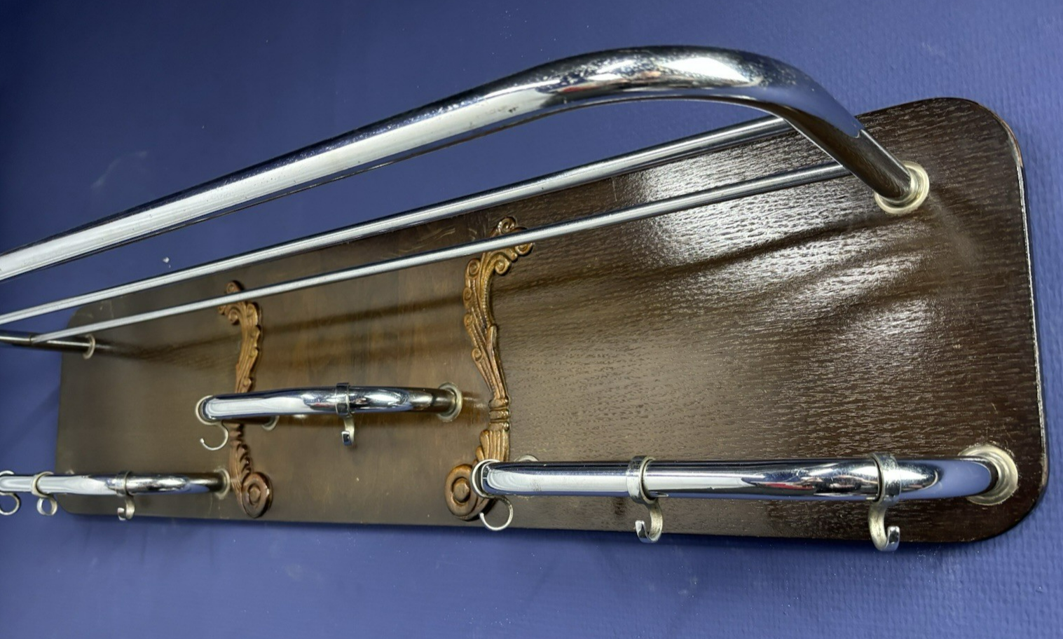 Wandgarderobe mit Hutablage Holz Metall Chrom Art Deco Bauhaus  ca. 100cm