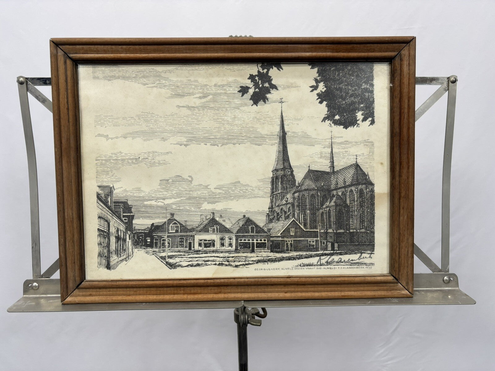 FJ. Klaarenbeek Bleistiftzeichnung Bild  Antik  34 x 24 cm Basilika in Almelo