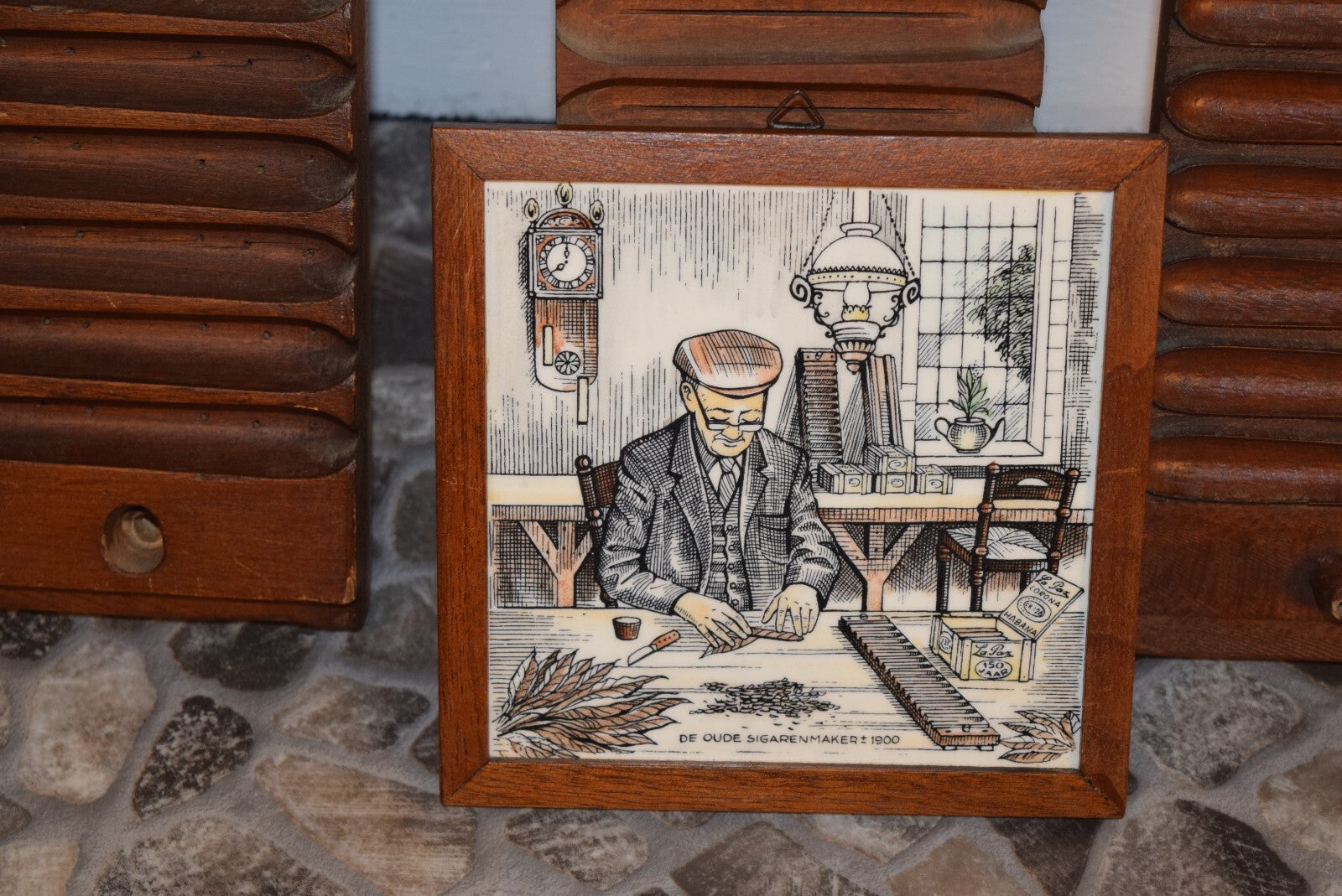 3  Zigarrenbretter Zigarrenpressform Holländische Fliese historisches Motiv