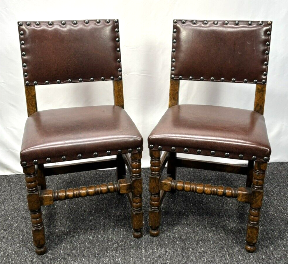 1 von 4 Lederstuhl Esszimmer Art Deco Vintage Massivholz gut gepolstert Büro