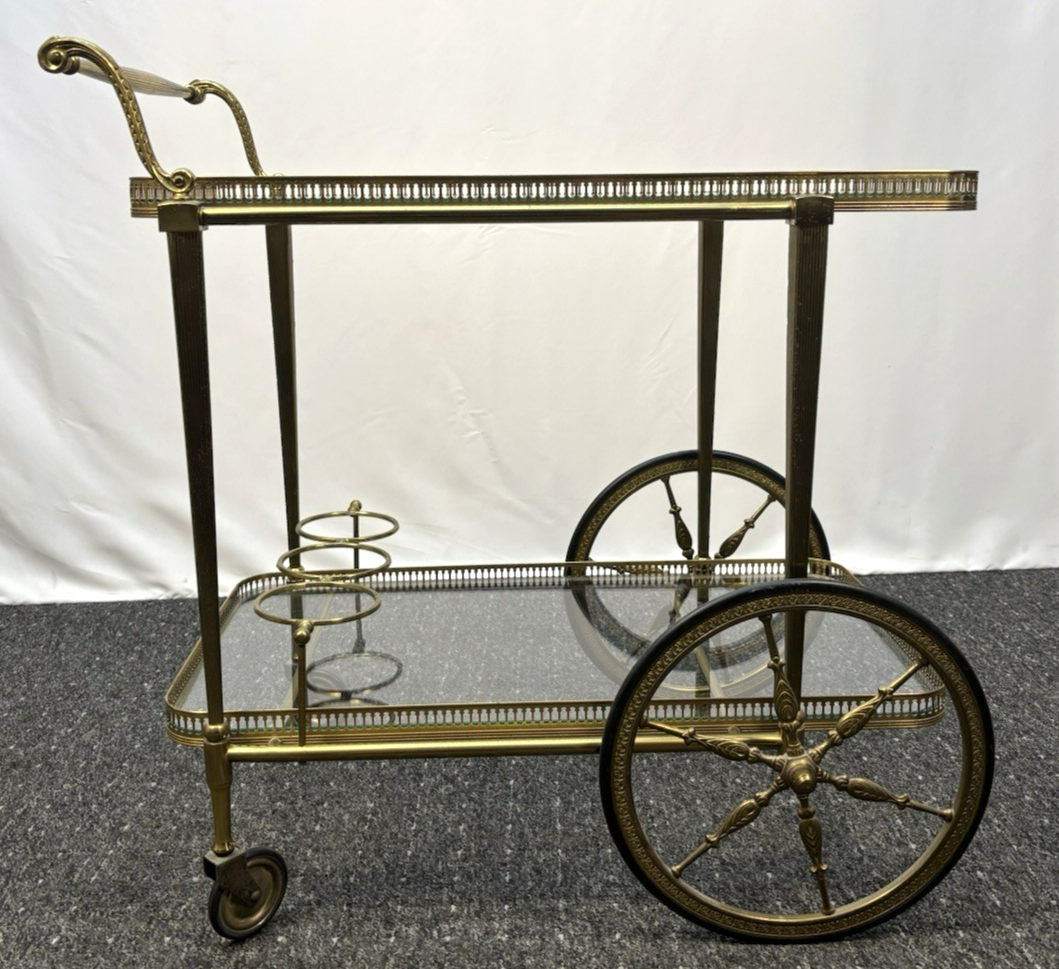 Teewagen Servierwagen Barwagen Messing auf Rollen Art Deco Bauhaus Vintage