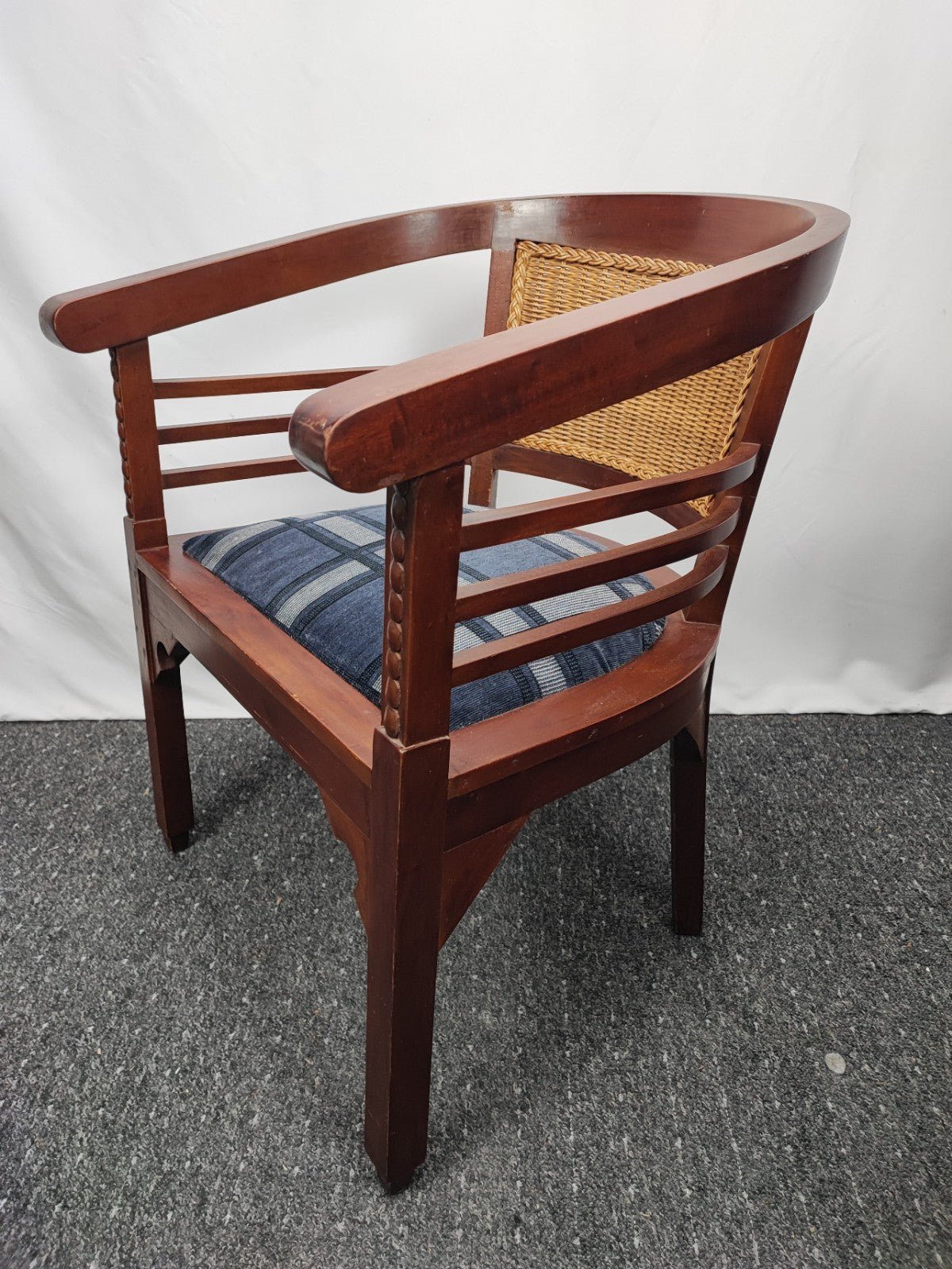 Kolonialstil Armlehnstuhl Massivholz Rattan Sessel Korbstuhl Polstersitz Vintage - Wesel Antik Kunst Vintage