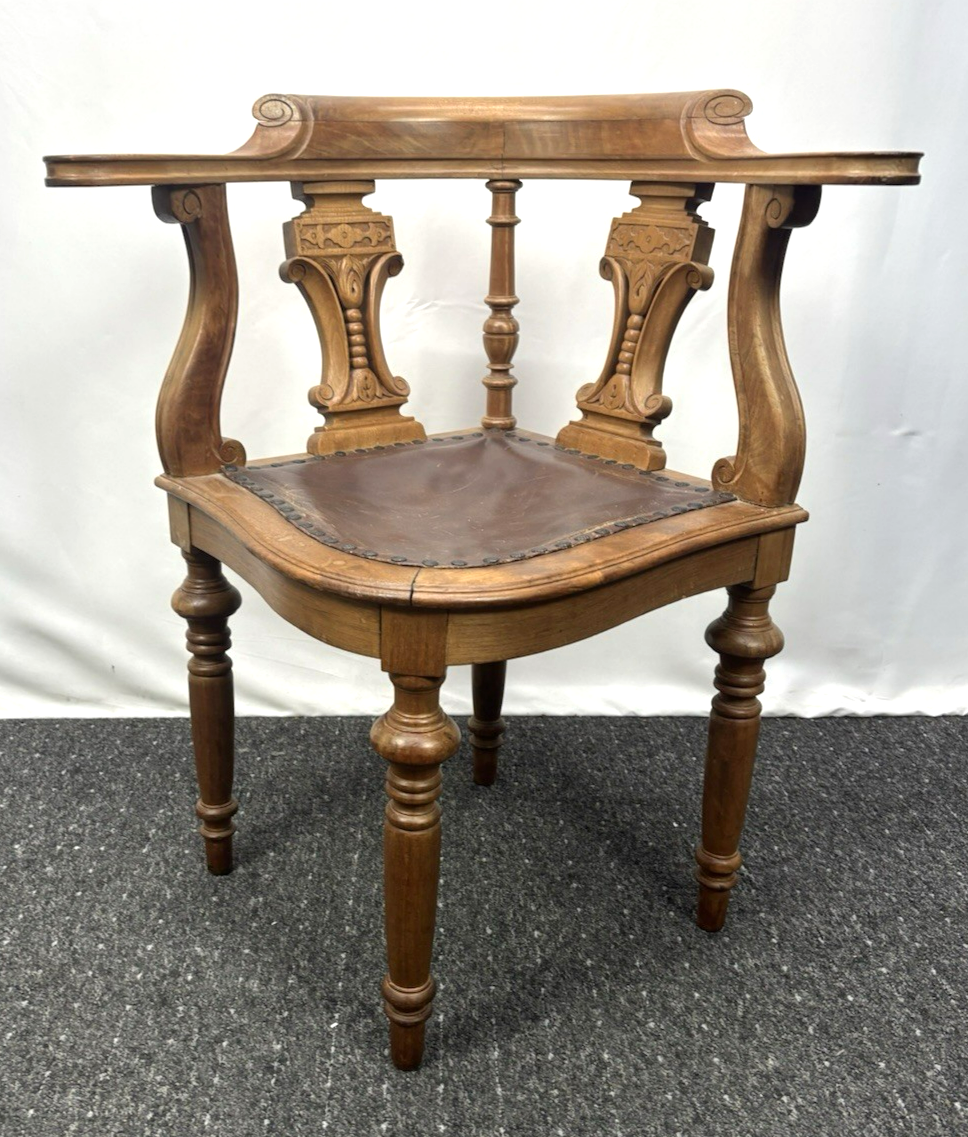 Eckstuhl Corner Chair Captainstuhl Antik Massivholz Leder Art Deco