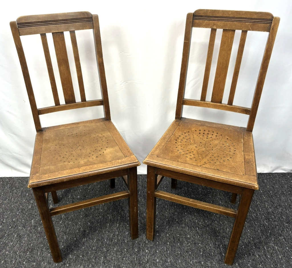 1 von 2 Holzstuhl Prägesitz Art Deco Küche Esszimmer Antik Vintage