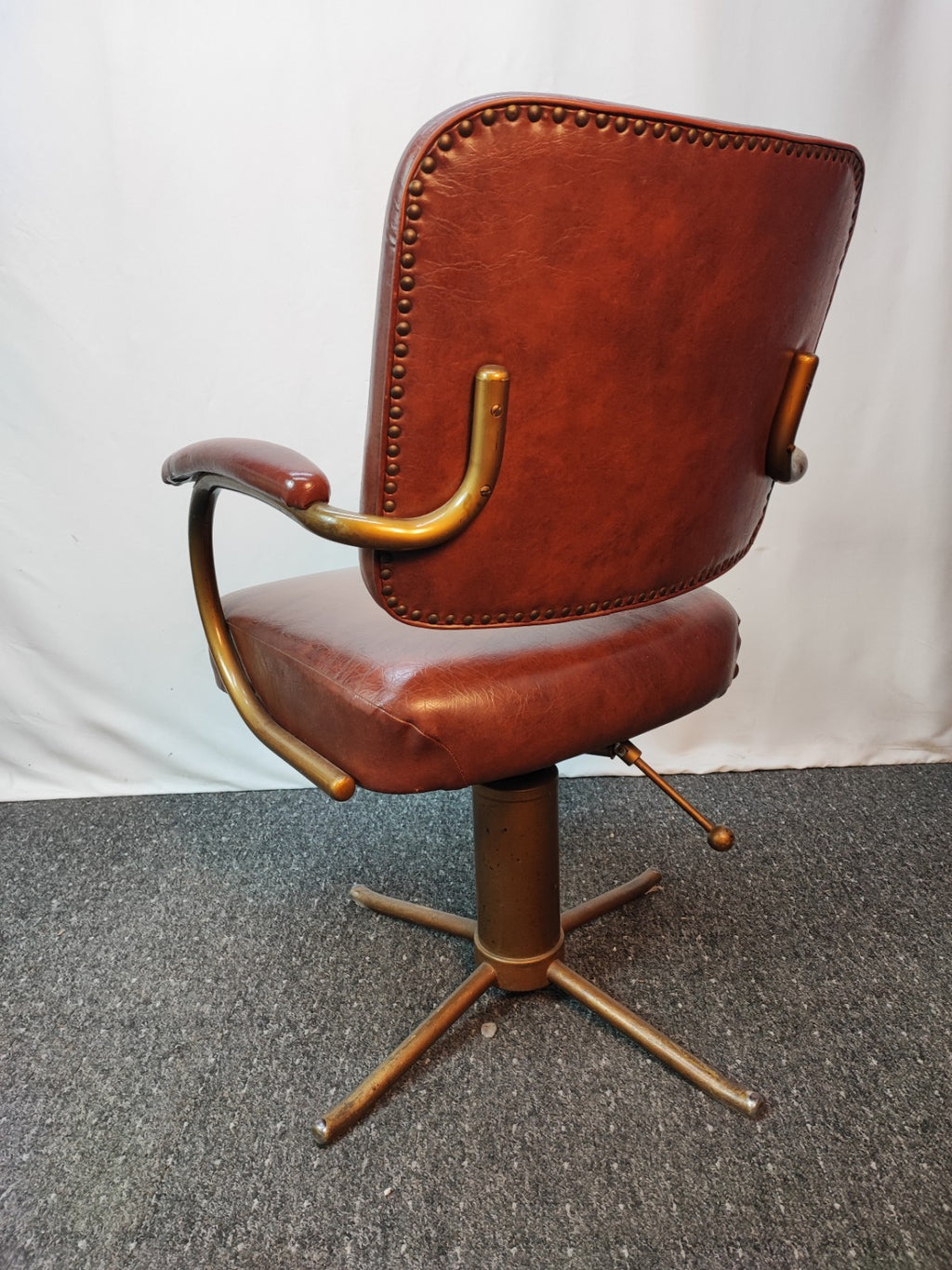Vintage USA Bürostuhl 60er Drehstuhl Messing Leder Mid-Century Office Retro