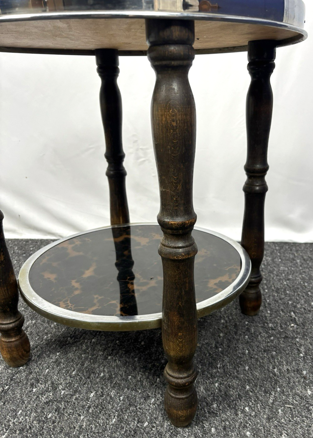 Beistelltisch Rauchertisch Rund Art Deco Holz Glas 2 Böden Vintage