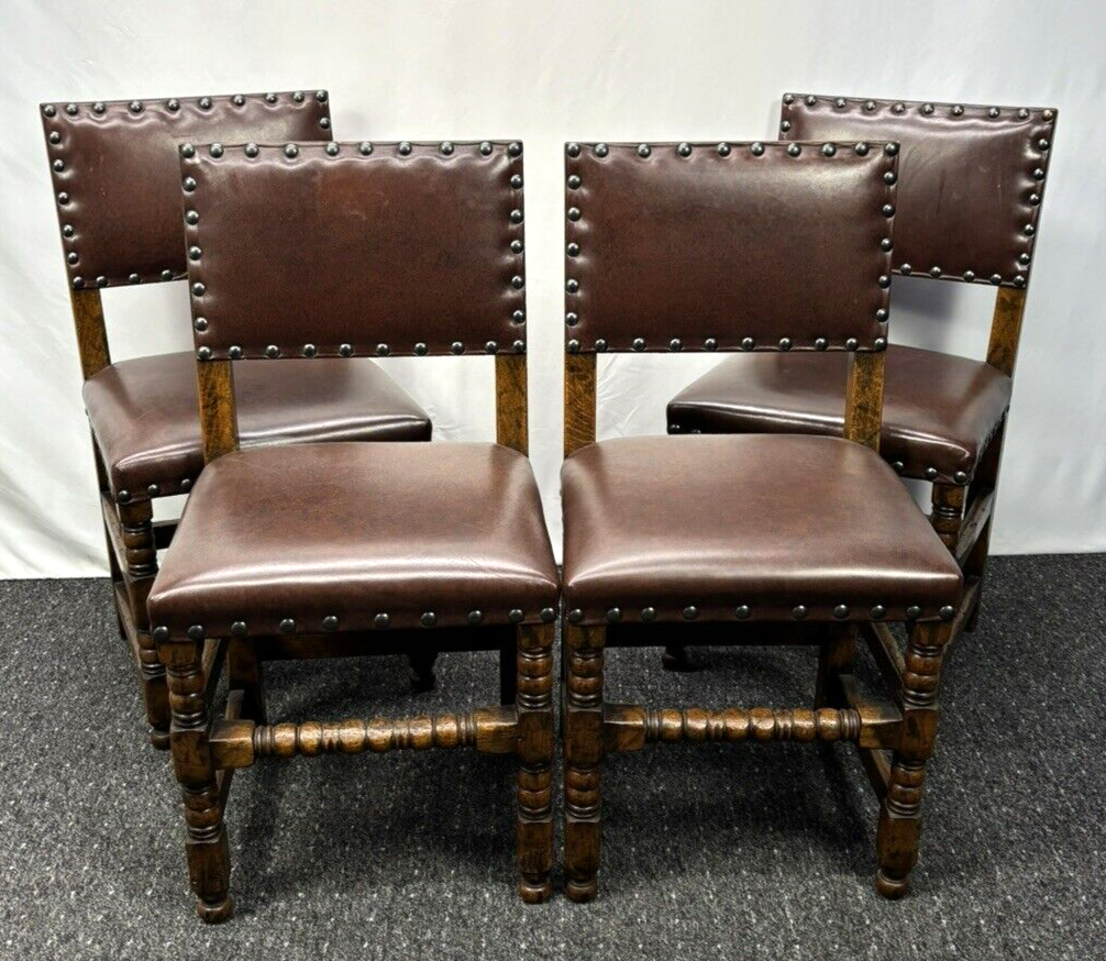 1 von 4 Lederstuhl Esszimmer Art Deco Vintage Massivholz gut gepolstert Büro