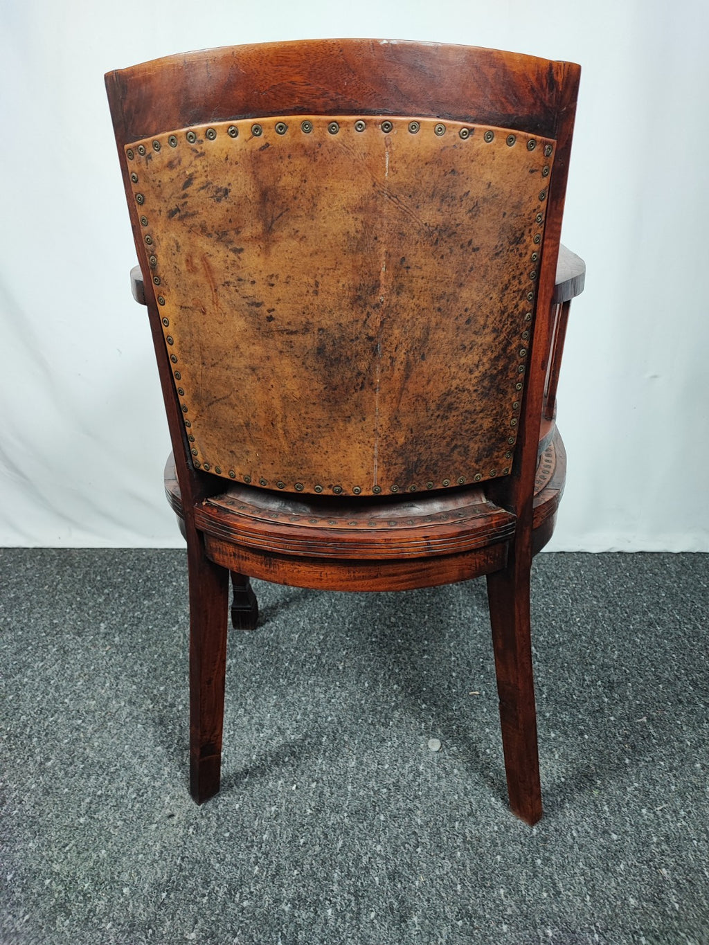 Arts Crafts Armlehnstuhl Leder Massivholz Vintage Ziernägel Herrenzimmer Braun