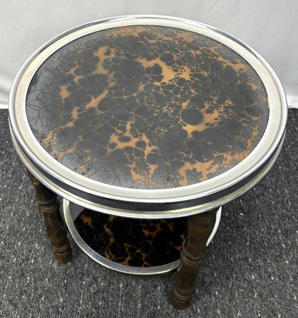 Beistelltisch Rauchertisch Rund Art Deco Holz Glas 2 Böden Vintage