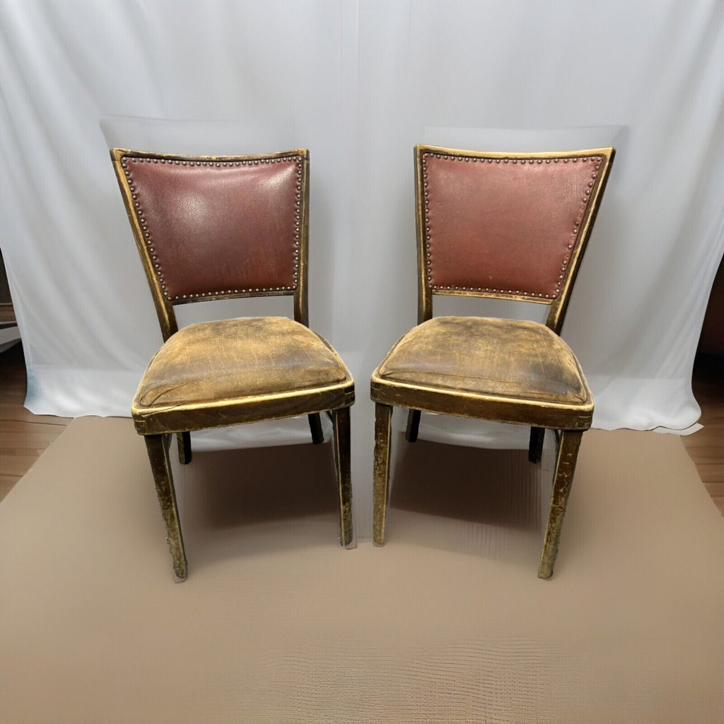 2er Set Küchenstuhl Esszimmer Holz Leder Art Deco Antik Vintage zur Restauration