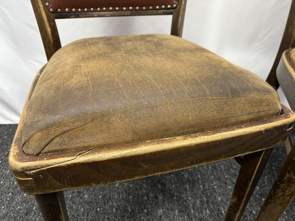 2er Set Küchenstuhl Esszimmer Holz Leder Art Deco Antik Vintage zur Restauration