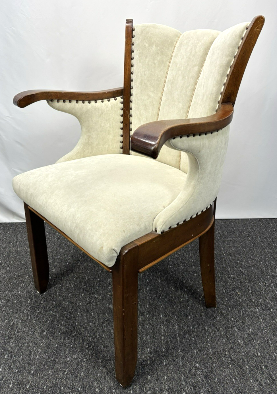 Art Deco Armlehnstuhl  Esszimmer Büro Vintage Stuhl Polster Holz beige