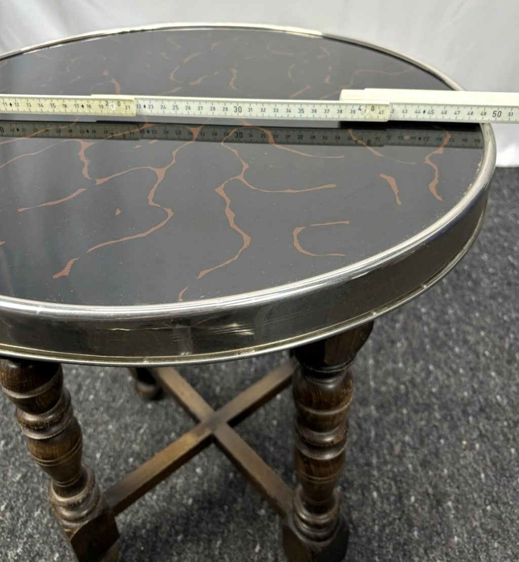 Beistelltisch Rund Rauchertisch Antik  Art Deco Holz Glas ca. 55 cm hoch