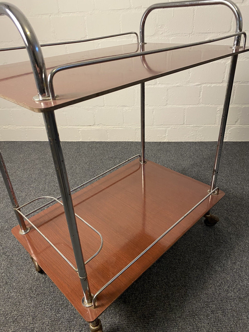 Vintage Teewagen Servierwagen Art Deco, Chrom, Küchenwagen Cocktail  Mid Century