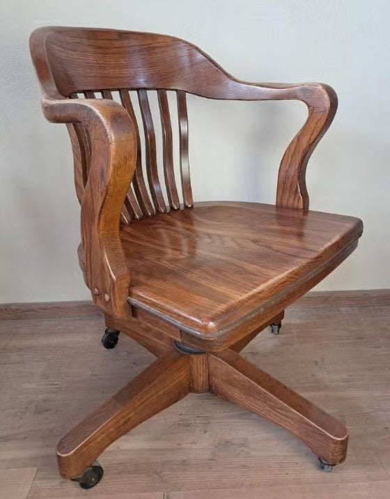 Banker Chair Eiche Massivholz Drehstuhl USA Wippmechanik Vintage Jasper Stuhl