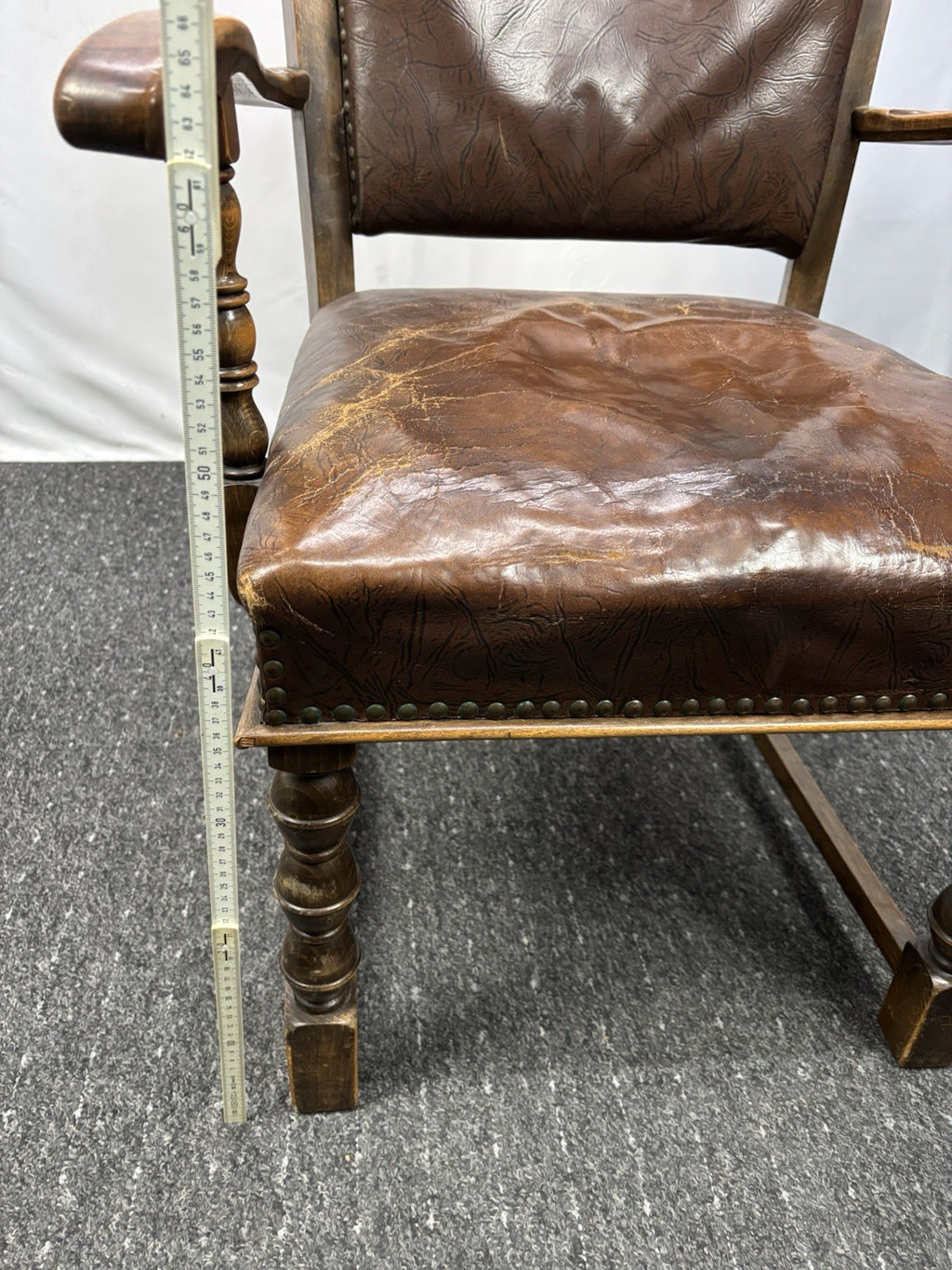 Thronstuhl Armlehnstuhl Antik Art Deco Massivholz Leder Hochlehner