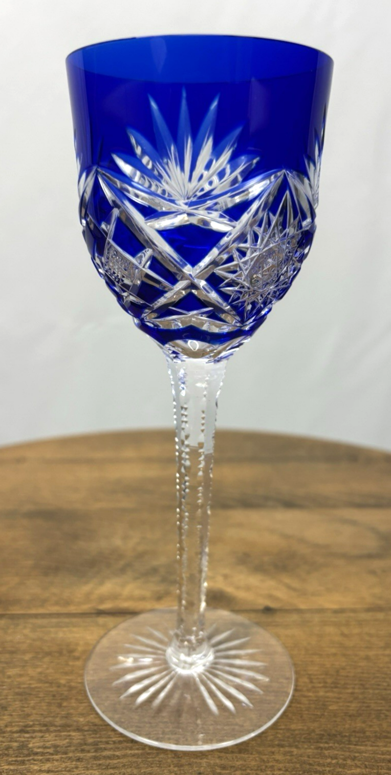 Römer Kristall Glas Weinglas blau Stil Baccarat um 1916 Vintage
